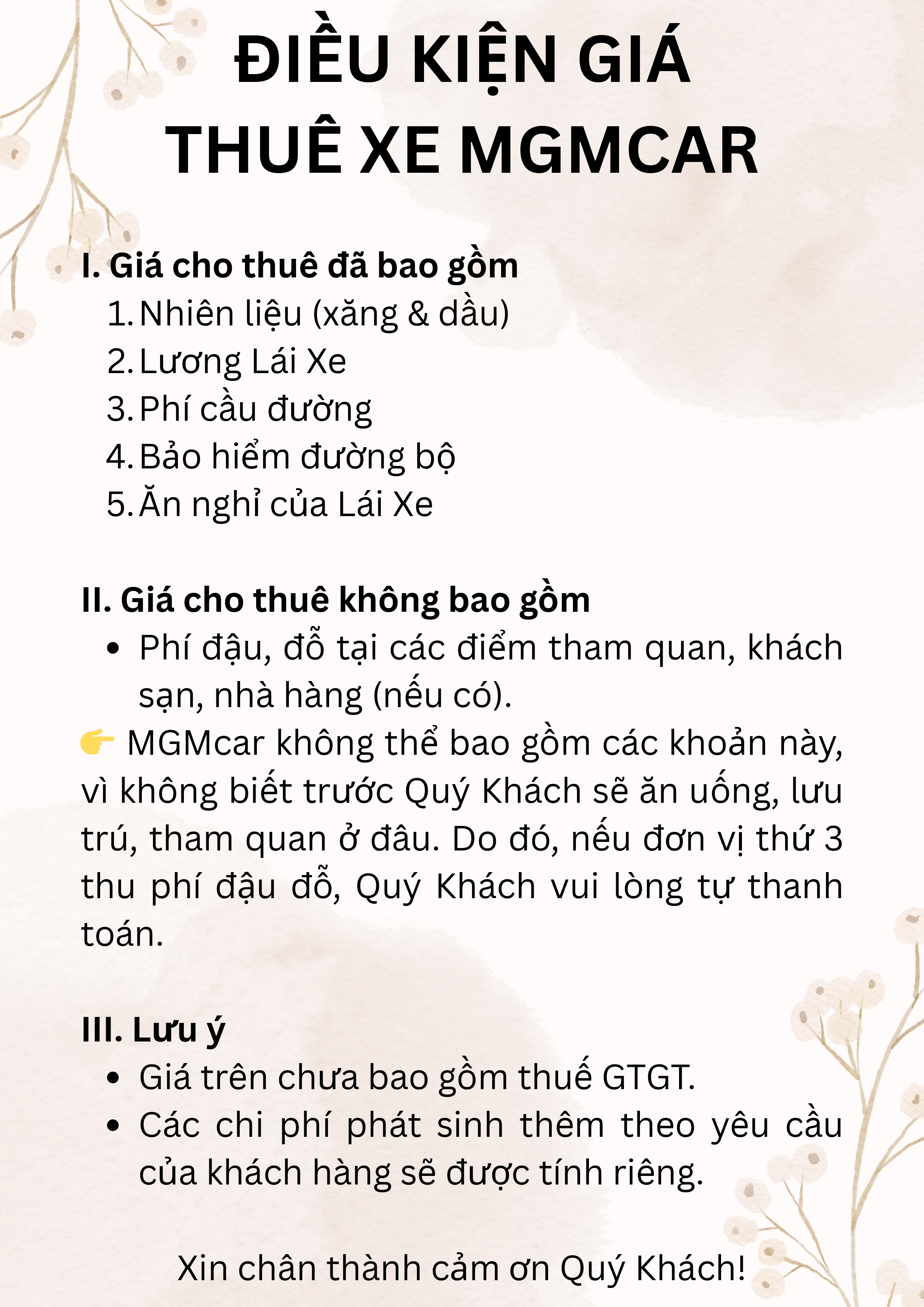Điều kiện giá thuê xe MGMcar